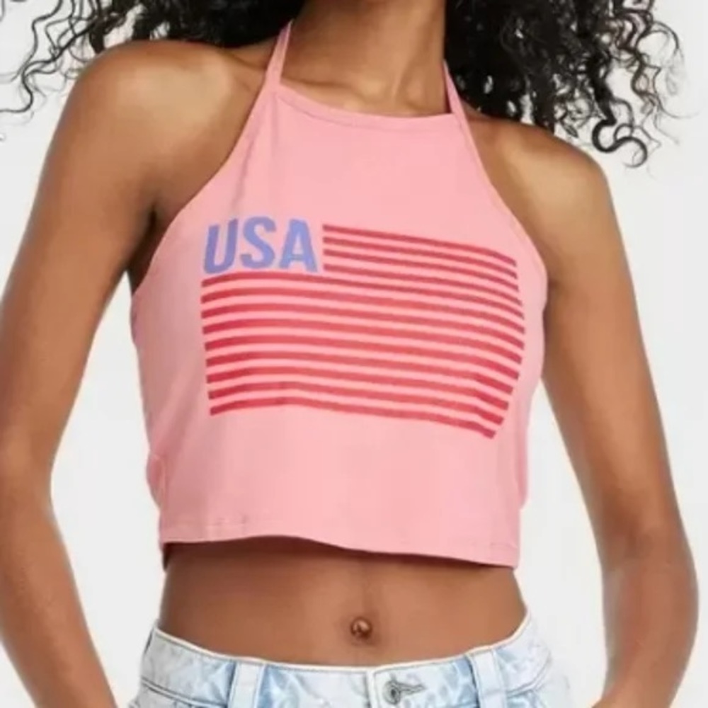 3/$10 | NWT | Isaac Morris pink USA halter crop top